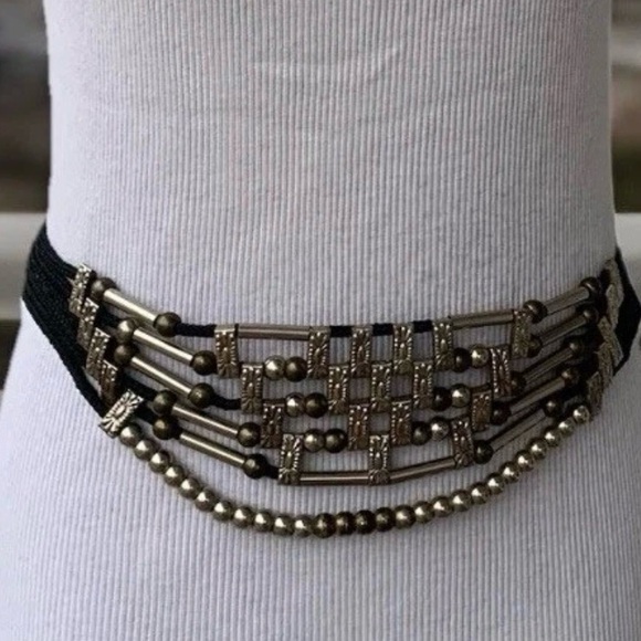 70s 80s Beaded Belt Multi Strand Gold Brass Silver Tone Beads Rock Disco Glam - Picture 2 of 16